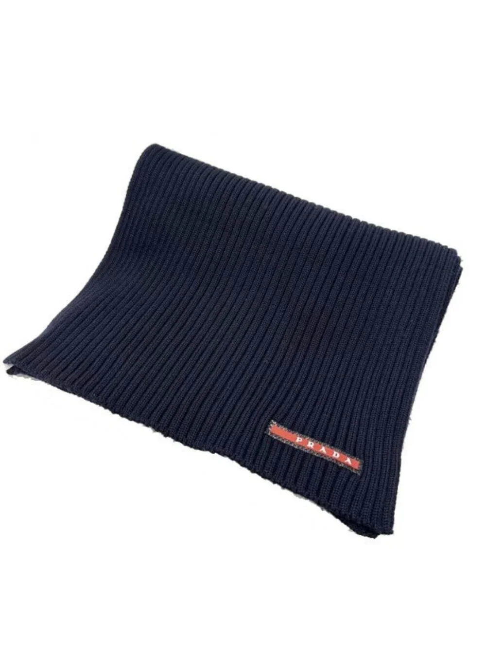 Prada Sports Rubber Logo Rib Scarf Shawl Navy